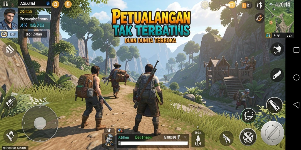 Screenshot A200M menampilkan petualangan seru di dunia terbuka yang luas.