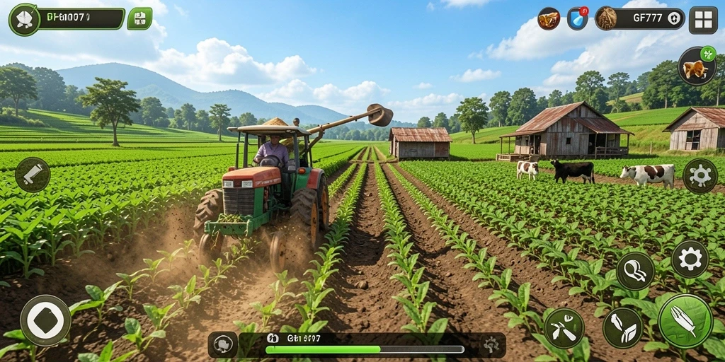 Screenshot gameplay GF777 menampilkan aktivitas bertani yang seru.