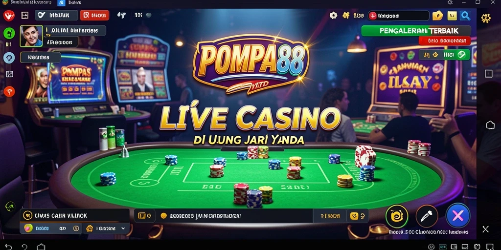 Screenshot POMPA88 menampilkan dealer ramah dan permainan kasino langsung yang mendebarkan.
