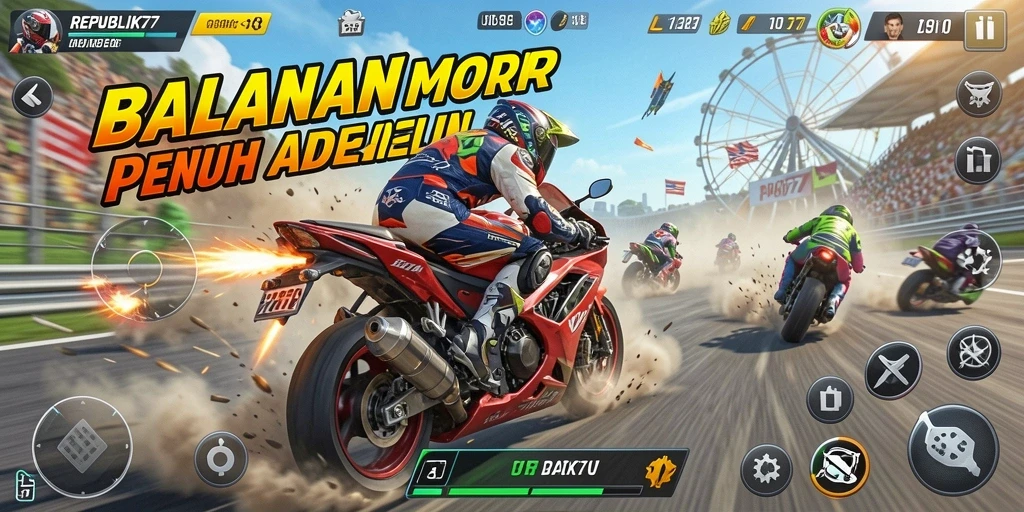 Tampilan mendebarkan gameplay balapan motor di REPUBLIK77.