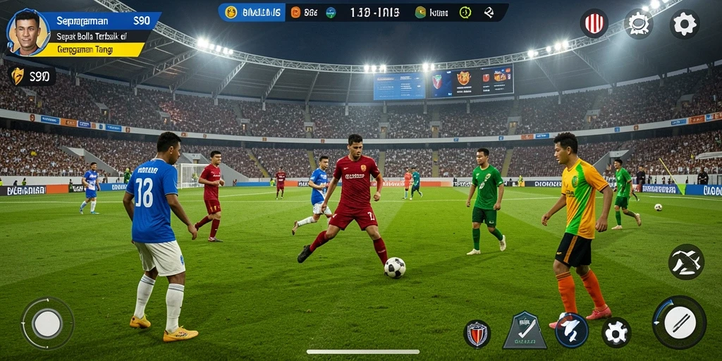 Tampilan gameplay S80 yang menegangkan dalam aksi pertandingan sepak bola.