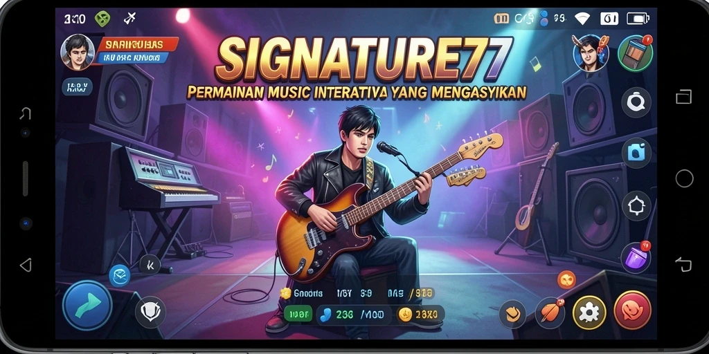 Tampilan utama SIGNATURE77 menunjukkan gameplay yang menarik dan interaktif dengan berbagai lagu.